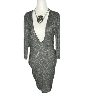 Fashion Nova Grey Plunging Neckline and Open Back Jersey Dress